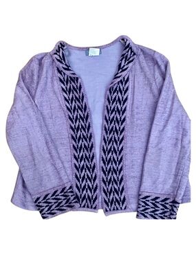 Vintage Koret Lavender Knit Cardigan Jacket Geometric Trim XL